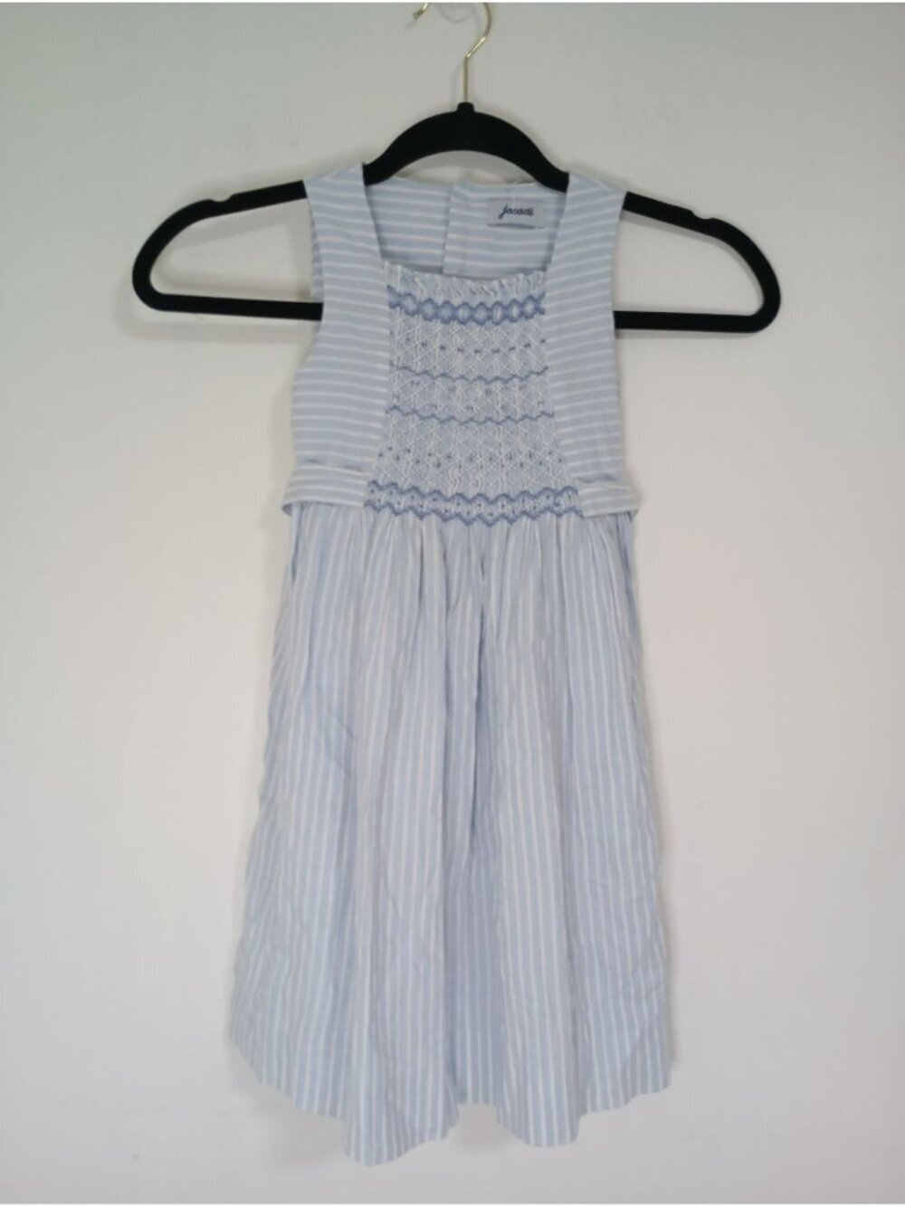 Jacadi Girls Blue Striped Smocked Dress With Bow Back 4 Years 100% Cotton